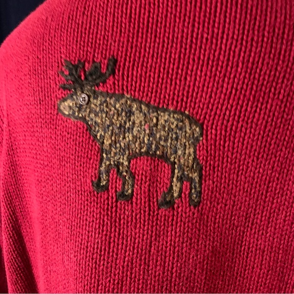 CJ Banks Sz2X red hand embroidered moose sweater black rolled hem&collar - Picture 9 of 10